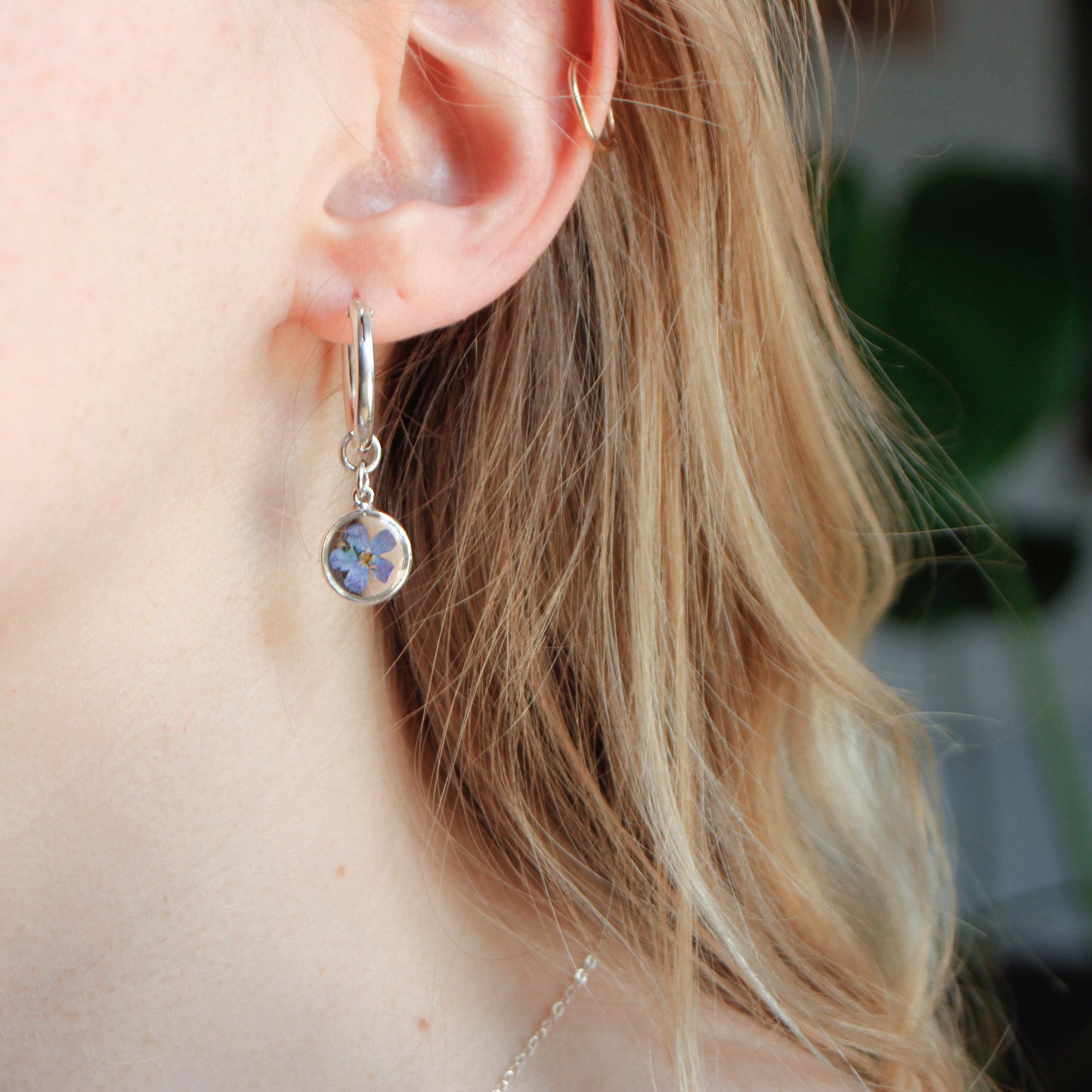 Sun Earrings with Forget-Me-Not flowers