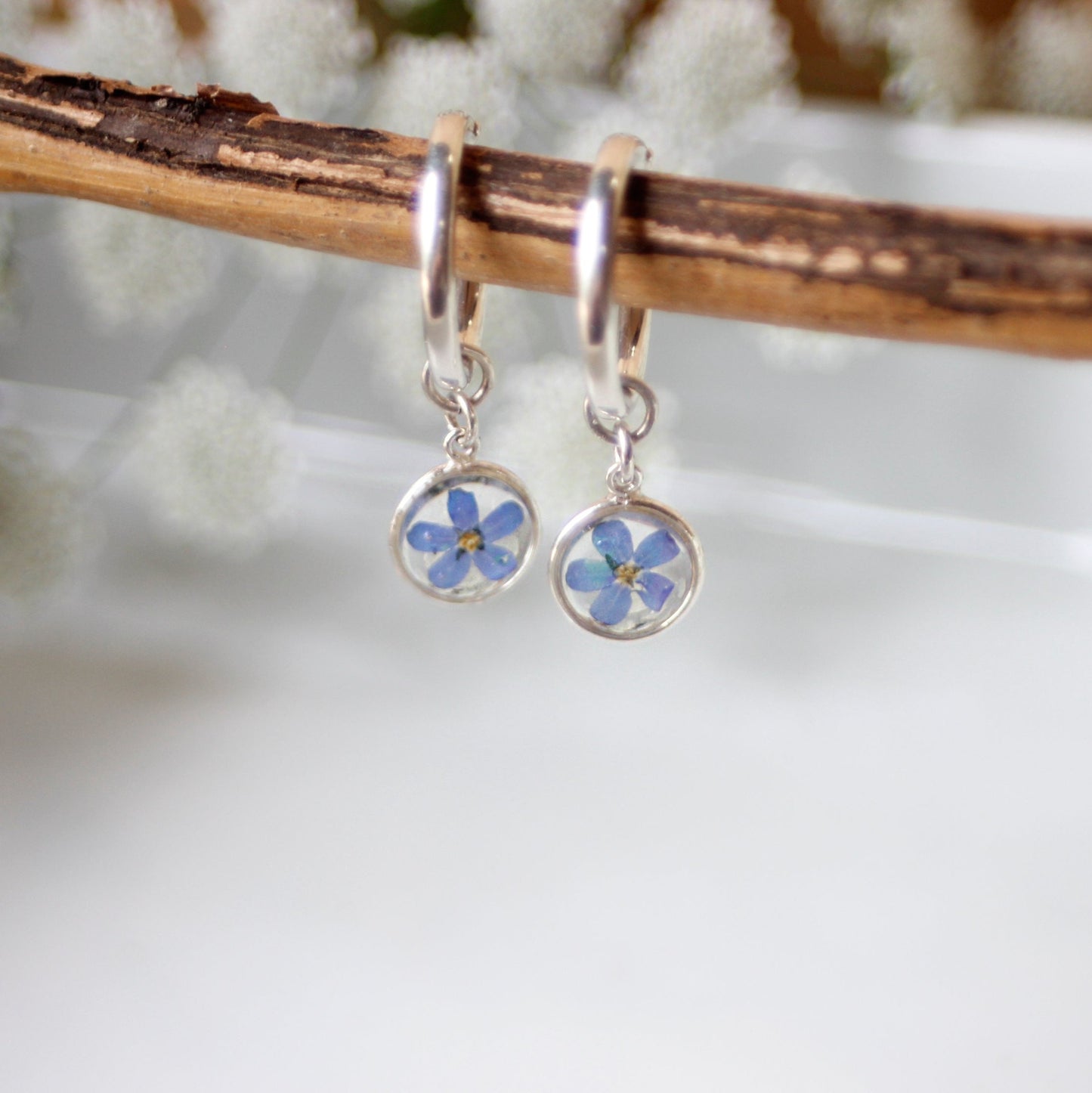 Sun Earrings with Forget-Me-Not flowers