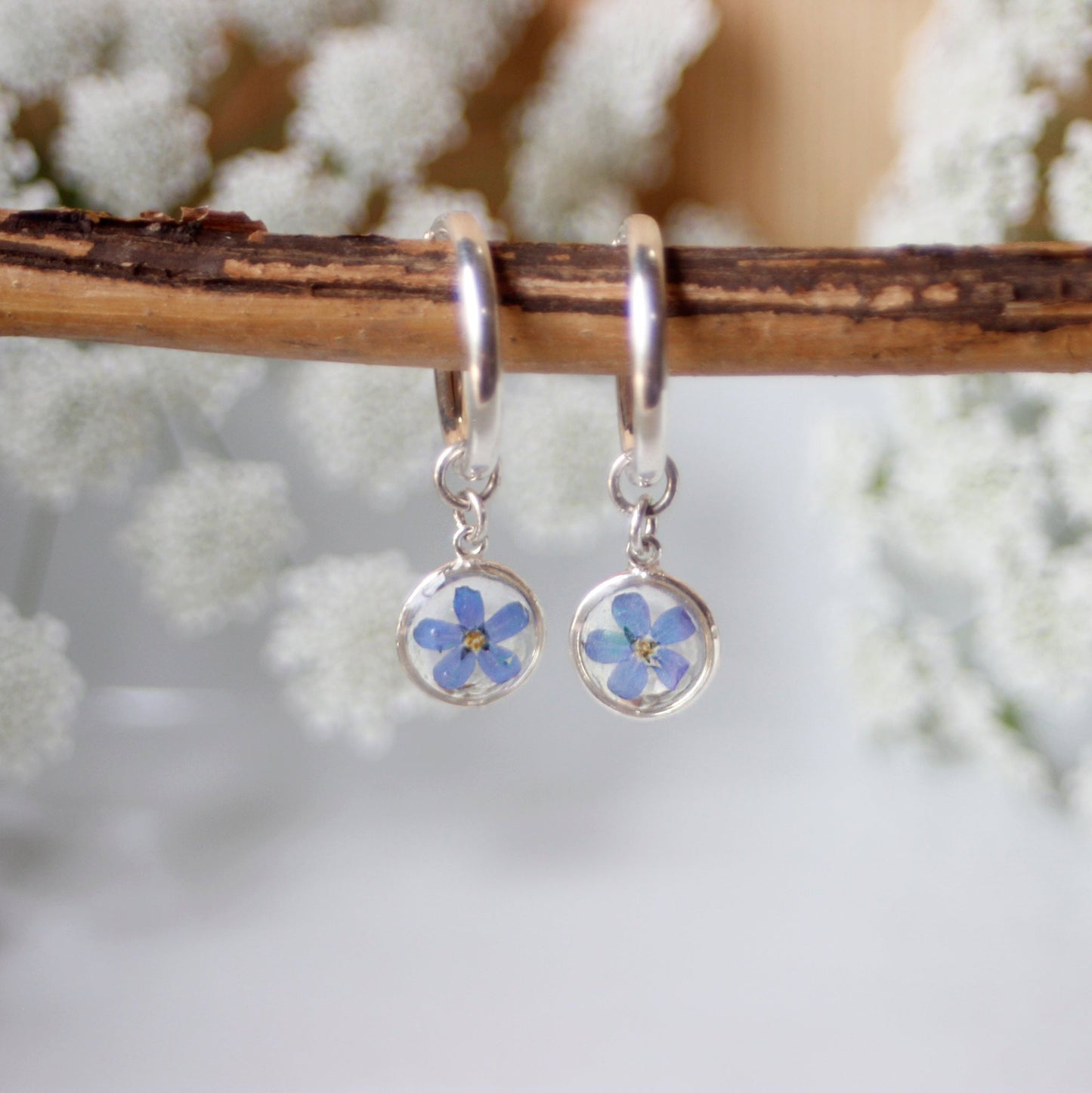 Sun Earrings with Forget-Me-Not flowers