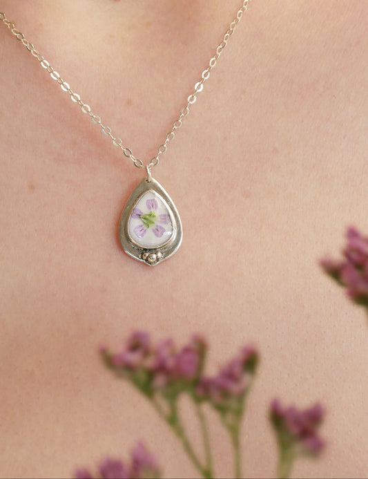 Glory Necklace with pink Gypsophila flower