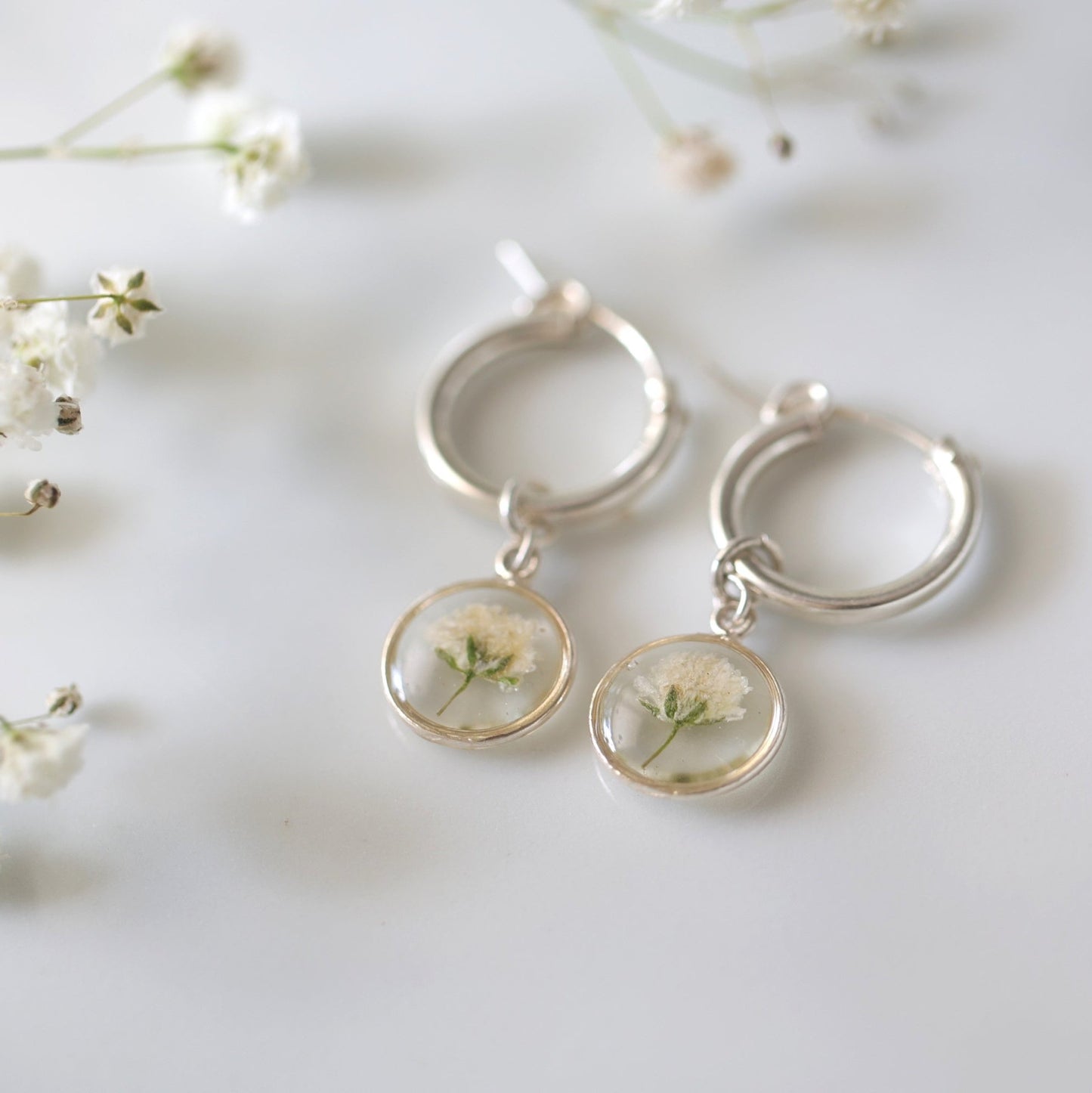 Sun Earrings with Gypsophila flowers