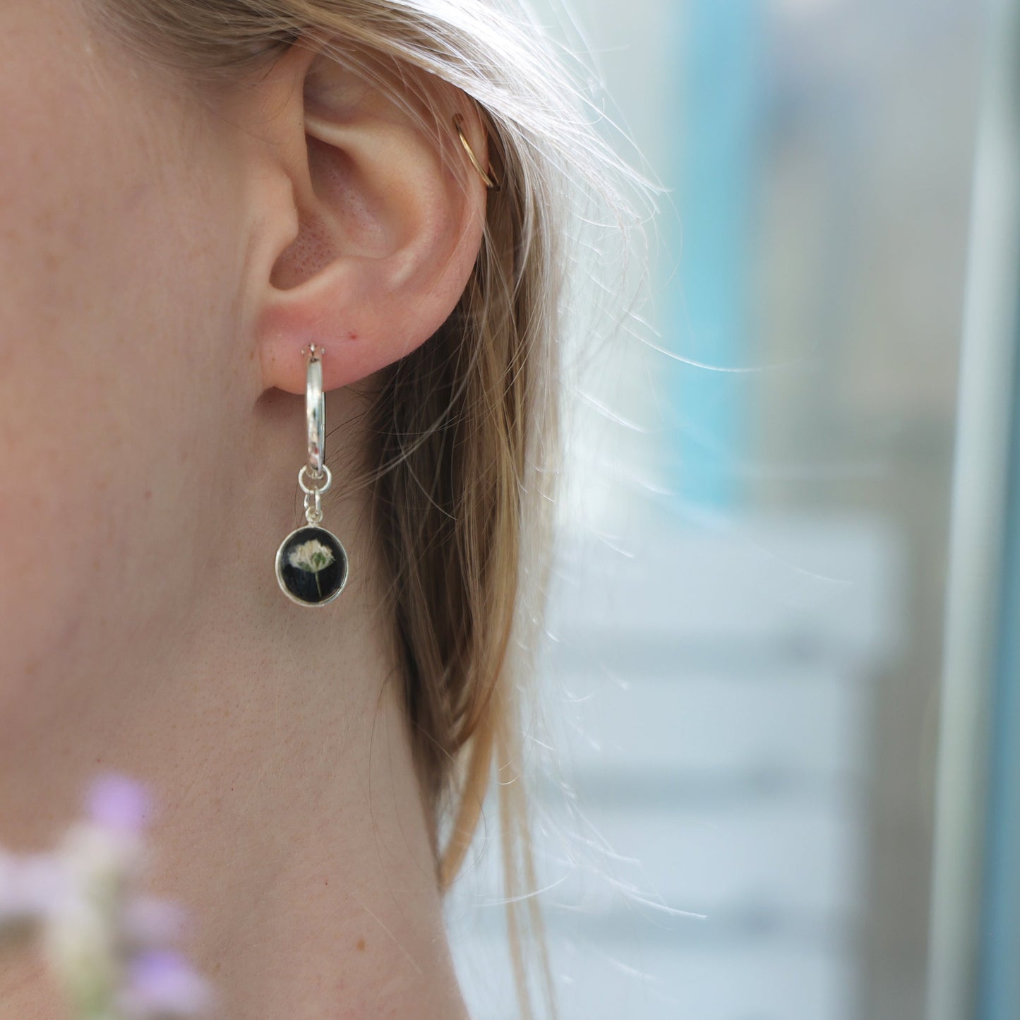 Sun Earrings with Gypsophila flowers