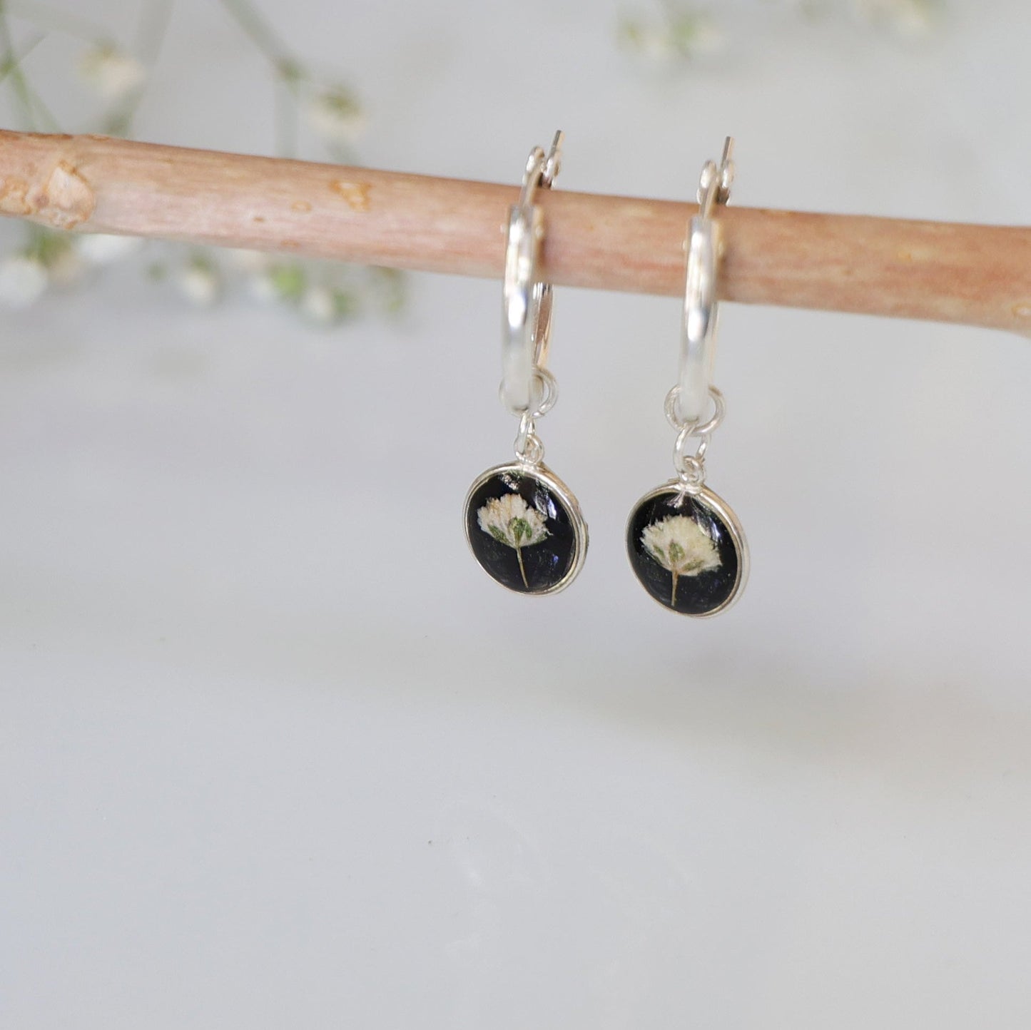 Sun Earrings with Gypsophila flowers