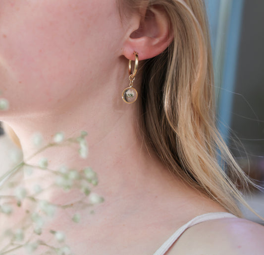 Sun Earrings with Gypsophila flowers