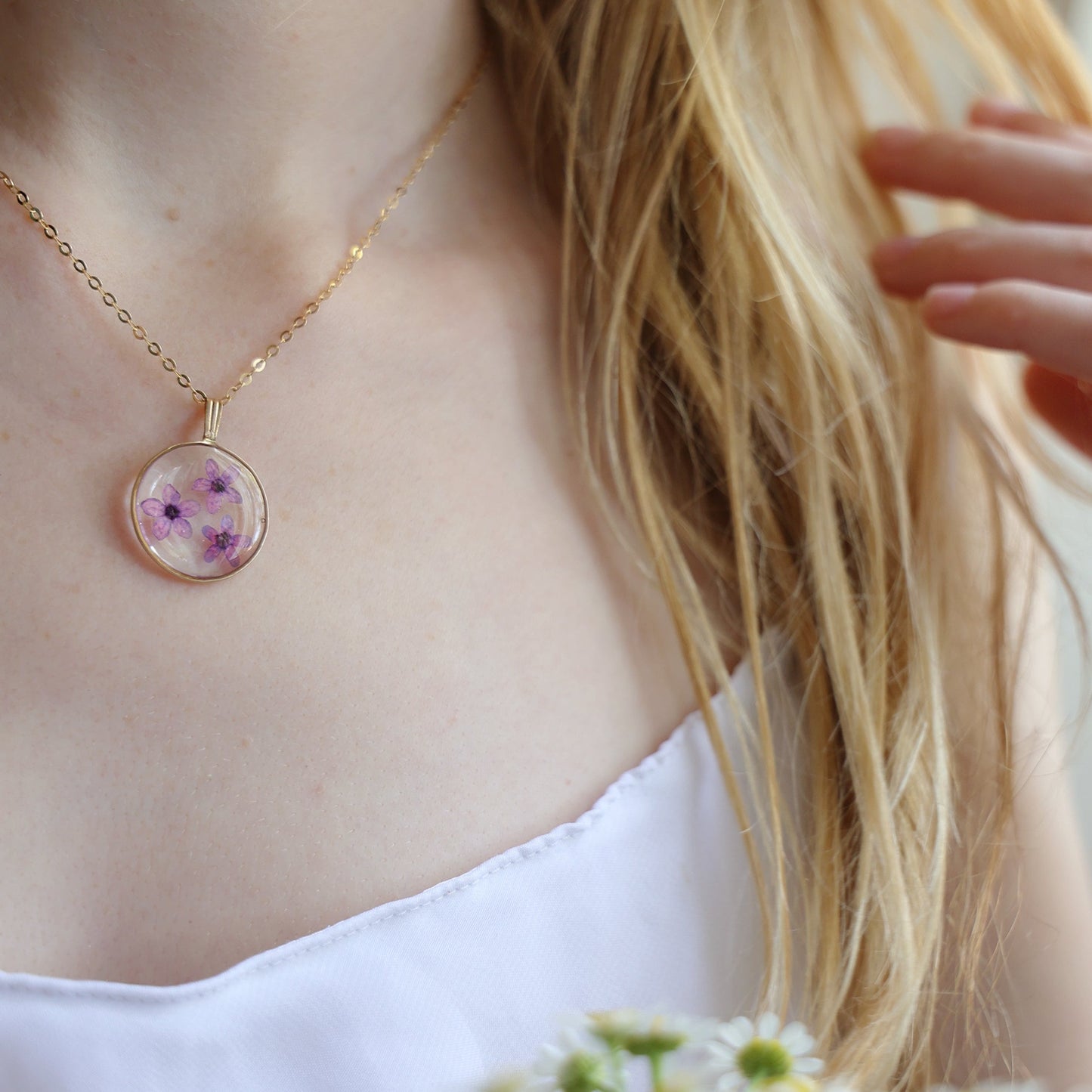 Large Round Necklace with Anchusa Flowers