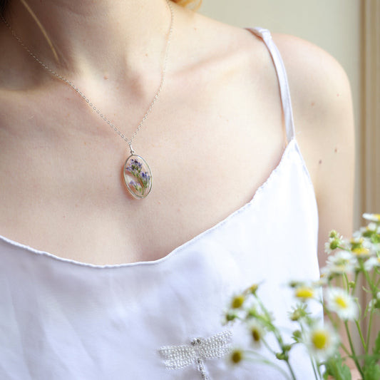 Large Oval Necklace with limonium flowers