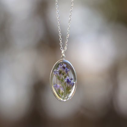 Large Oval Necklace with limonium flowers