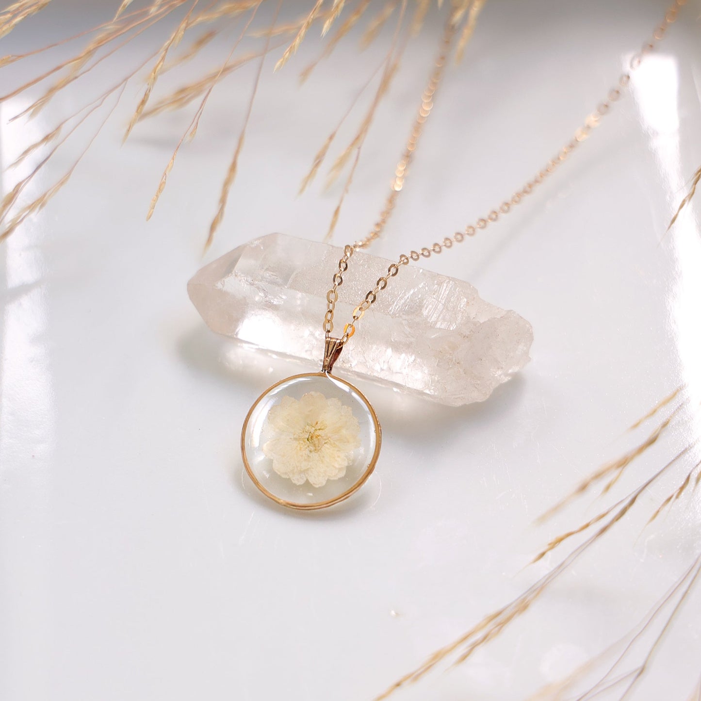 Round Necklace with Spiraea Flower