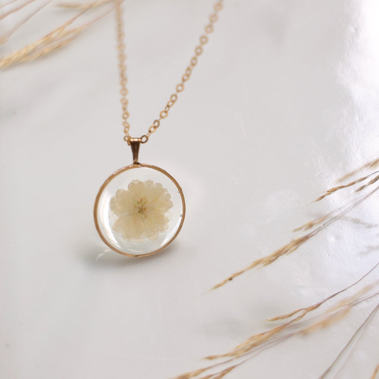 Round Necklace with Spiraea Flower