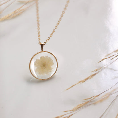 Round Necklace with Spiraea Flower