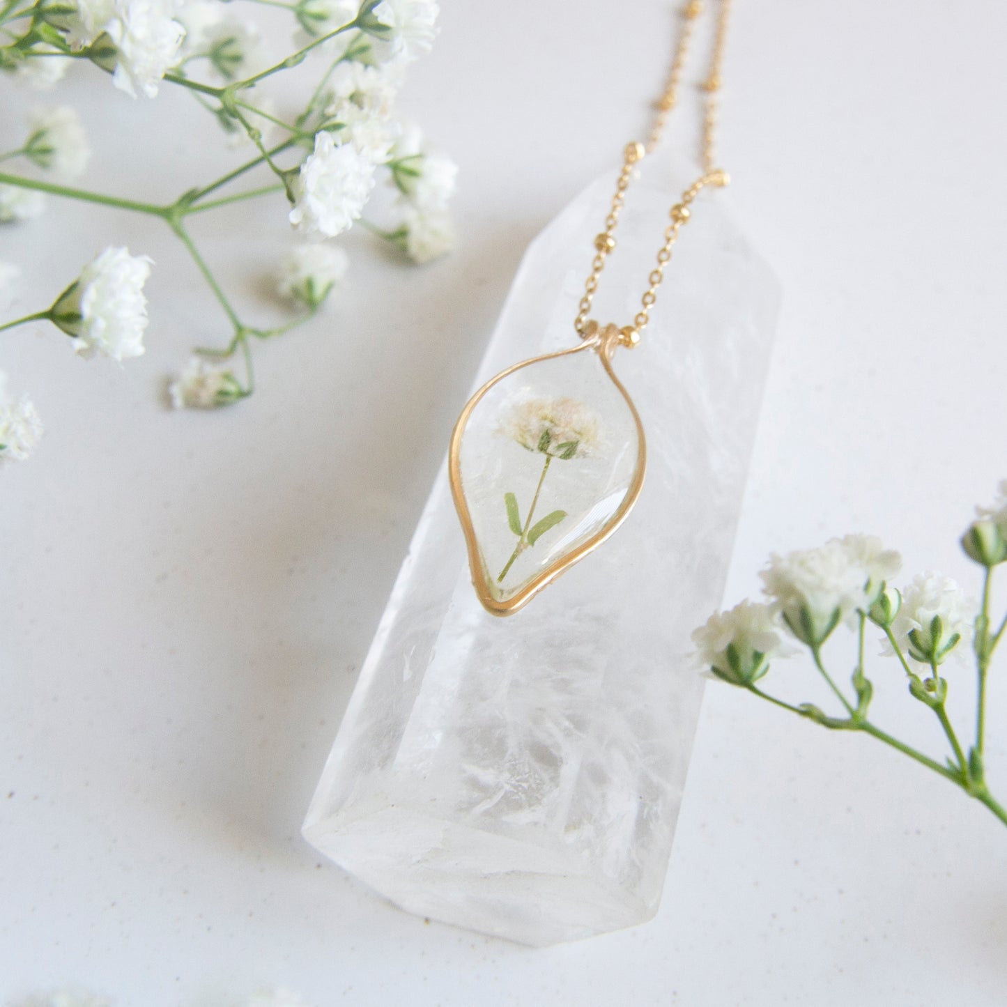 Gold-filled Teardrop Gypsophila Necklace