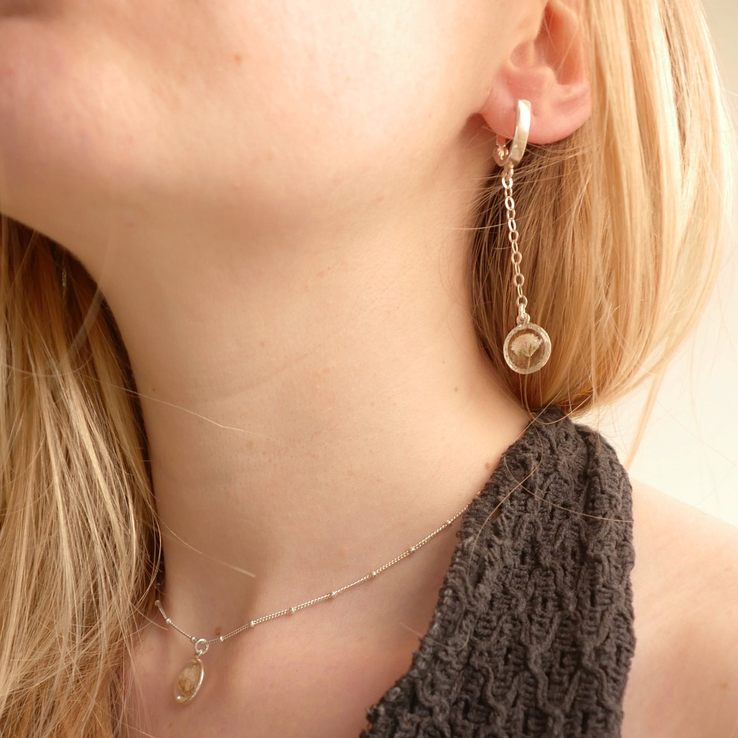 Moon earrings with Gypsophila flowers