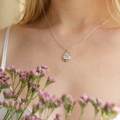 Glory Necklace with pink Gypsophila flower