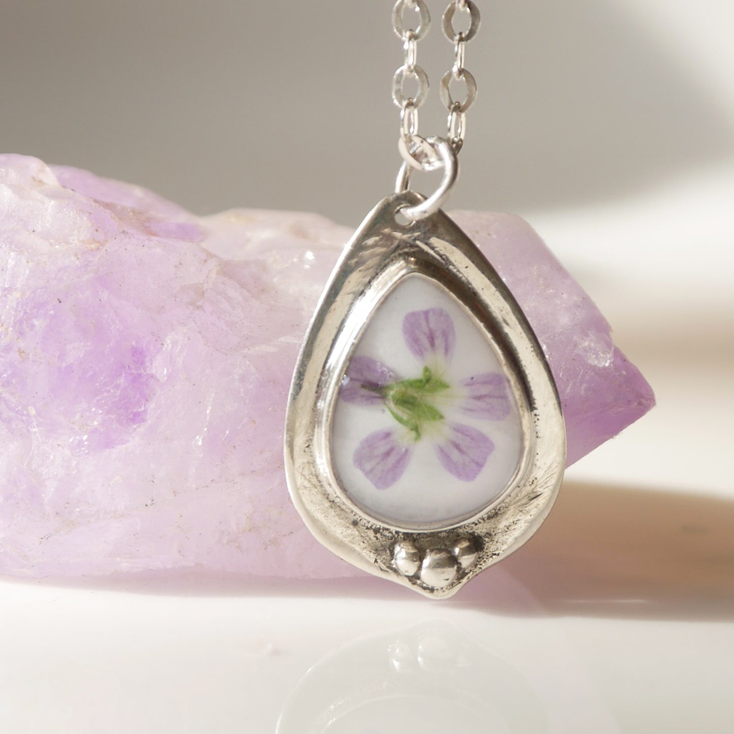Glory Necklace with pink Gypsophila flower