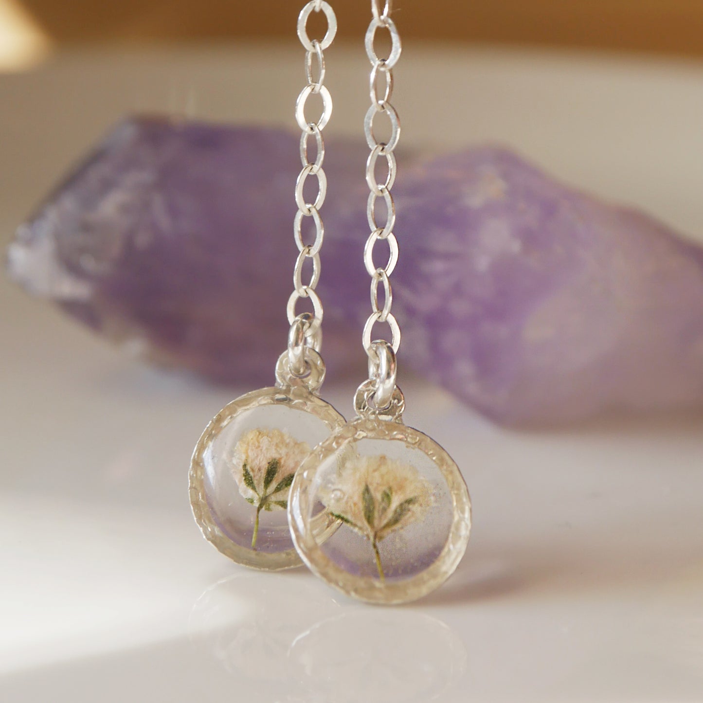 Moon earrings with Gypsophila flowers