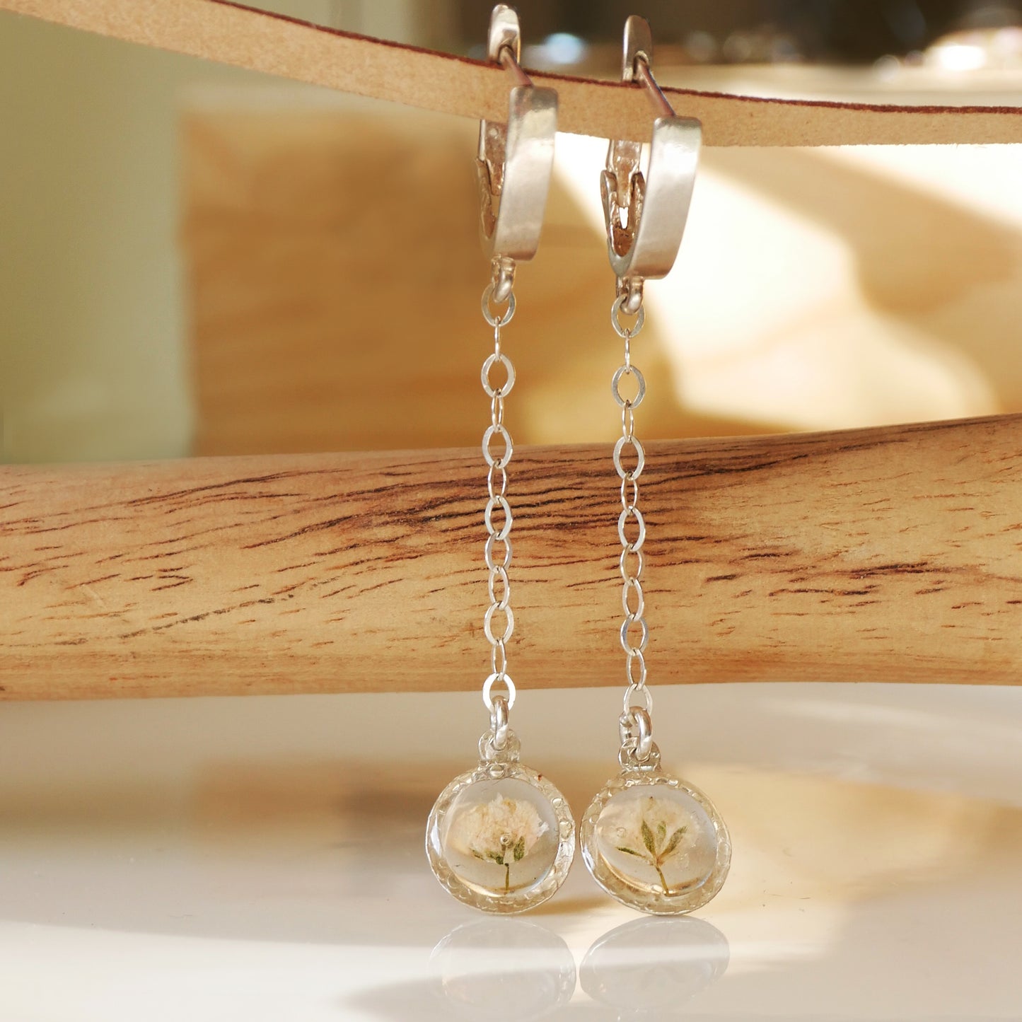 Moon earrings with Gypsophila flowers