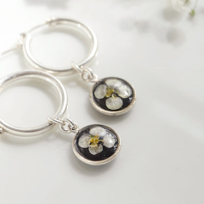 Sun Earrings with Sweet Alyssum flowers