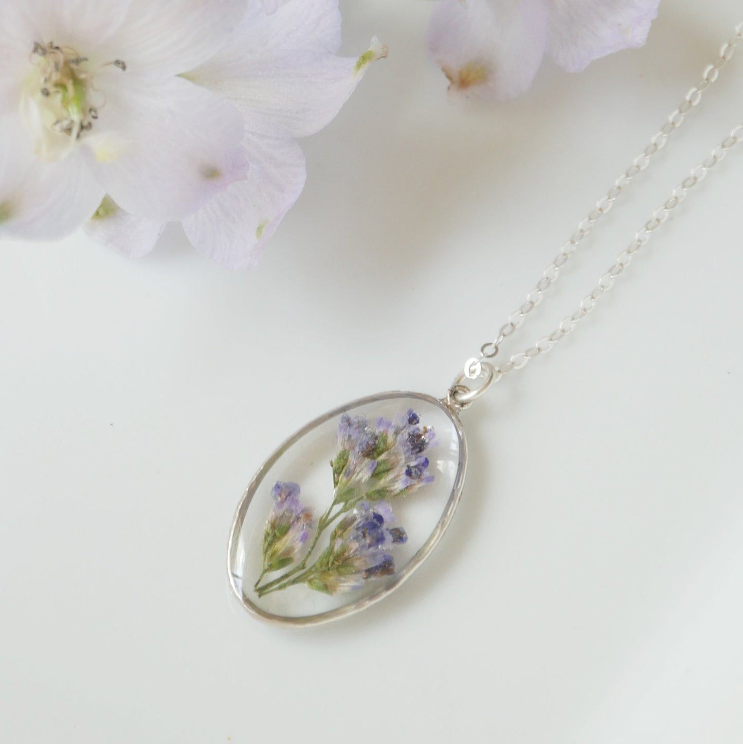 Large Oval Necklace with limonium flowers