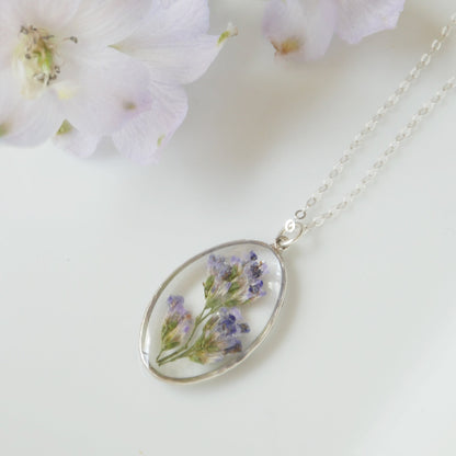 Large Oval Necklace with limonium flowers