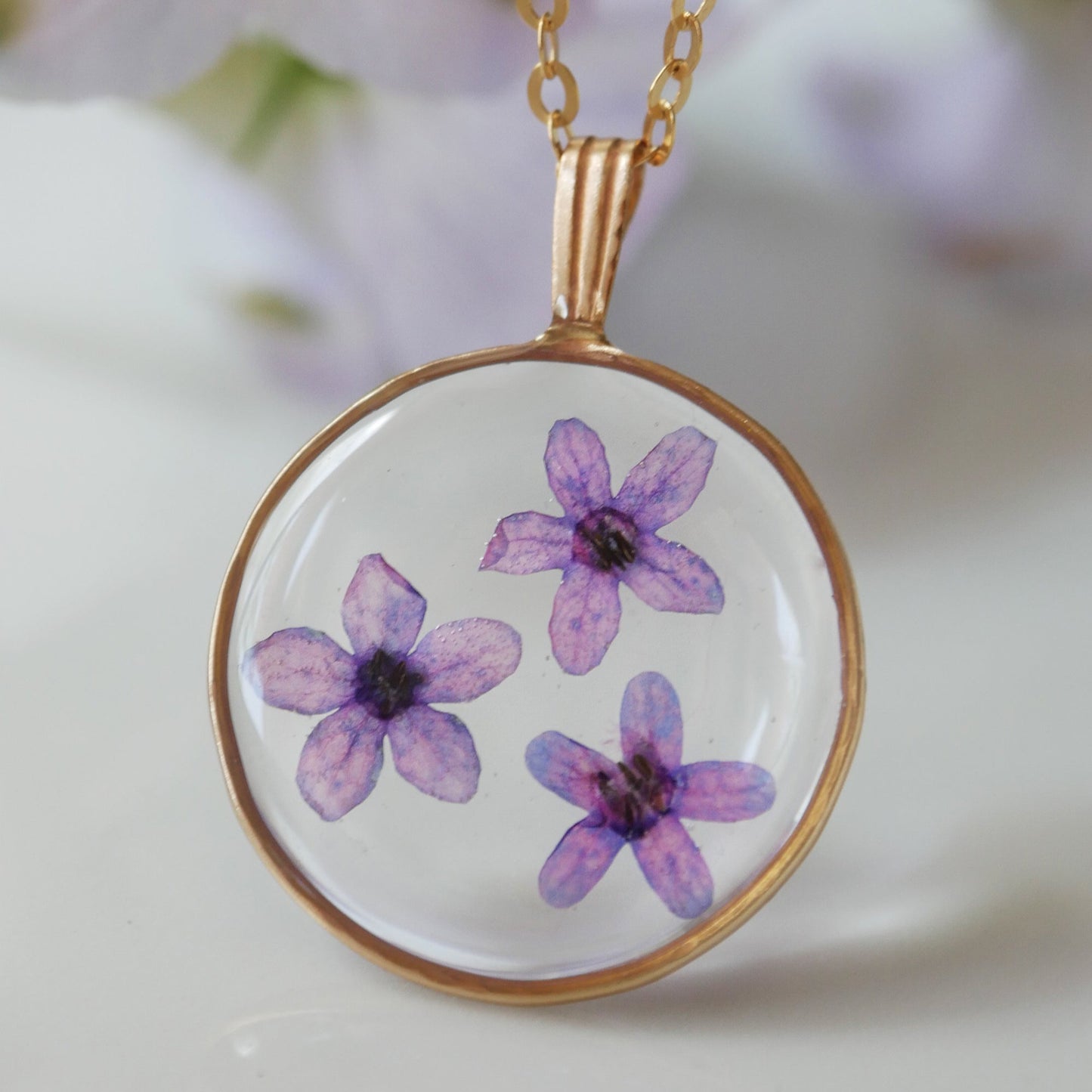 Large Round Necklace with Anchusa Flowers