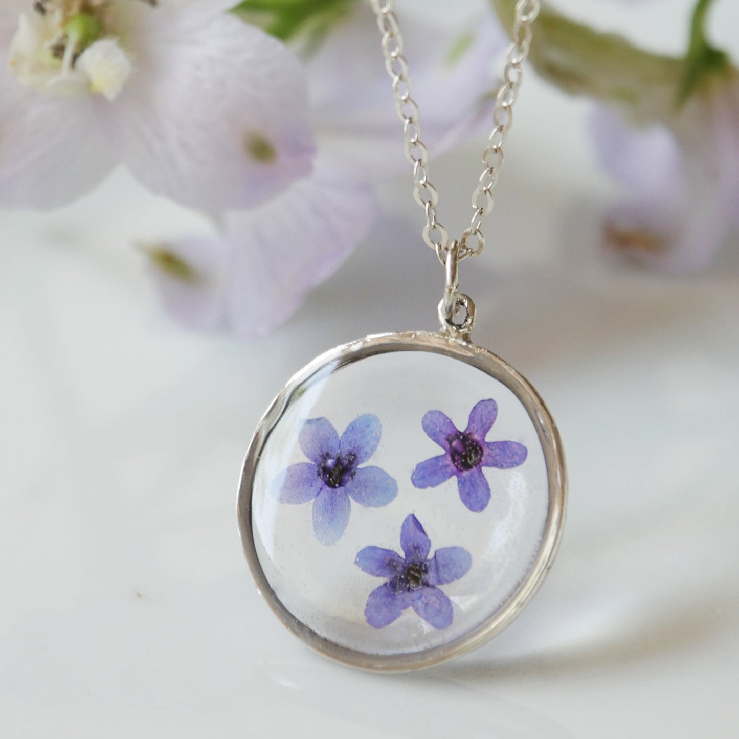 Large Round Necklace with Anchusa Flowers